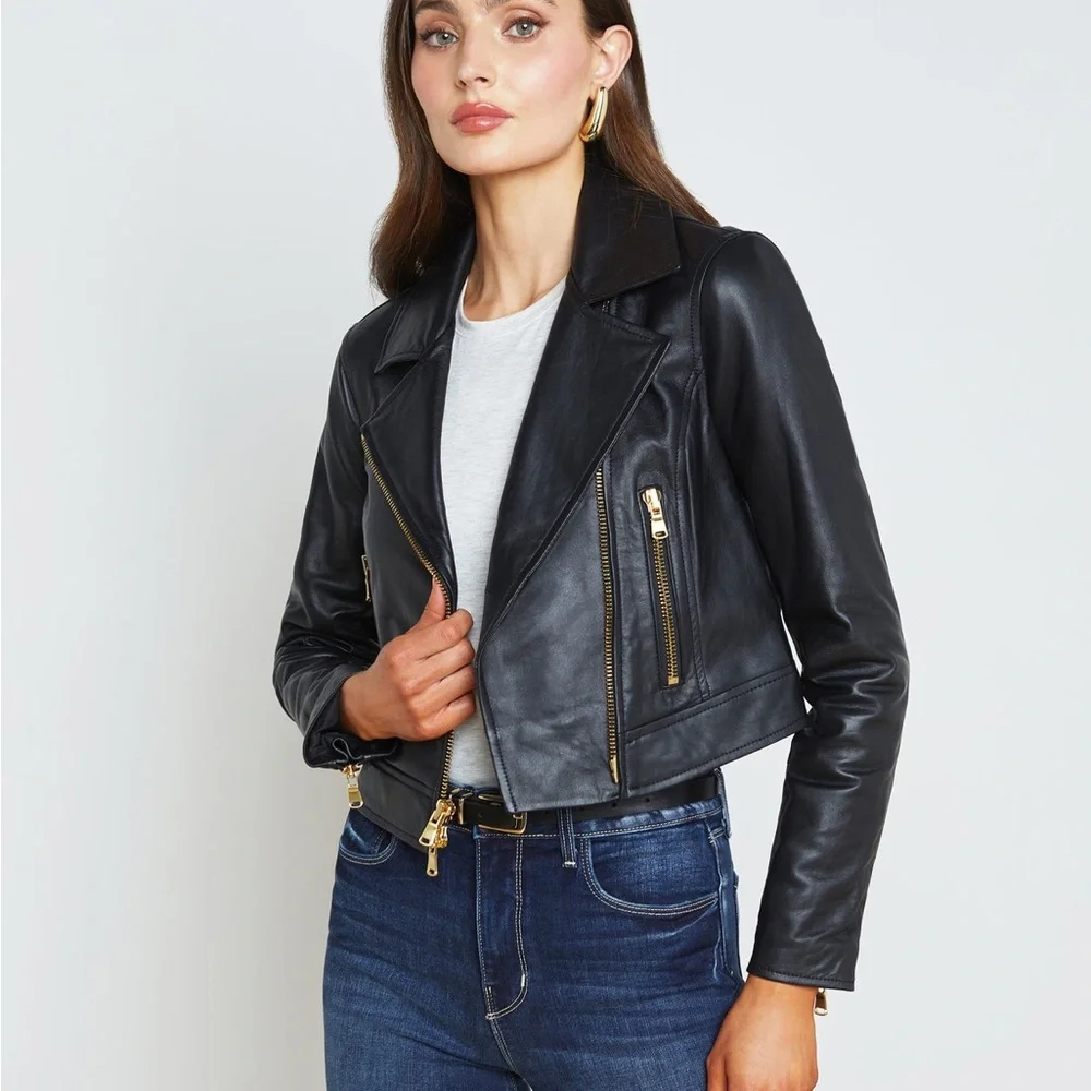 NWT L’Agence Black Medium 100% Lamb Leather Onna Biker Jacket $1395msrp - Picture 3 of 10